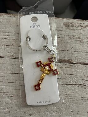 Mint Kids Gold and Red Crucifix Keychain Charm